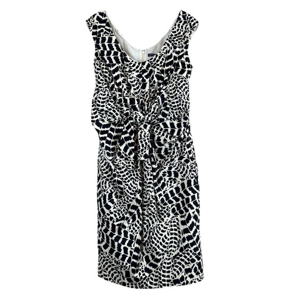 Magaschoni Collection Animal Print Ruched Tie Cocktail Dress Black Ivory Size 4 - Picture 1 of 10